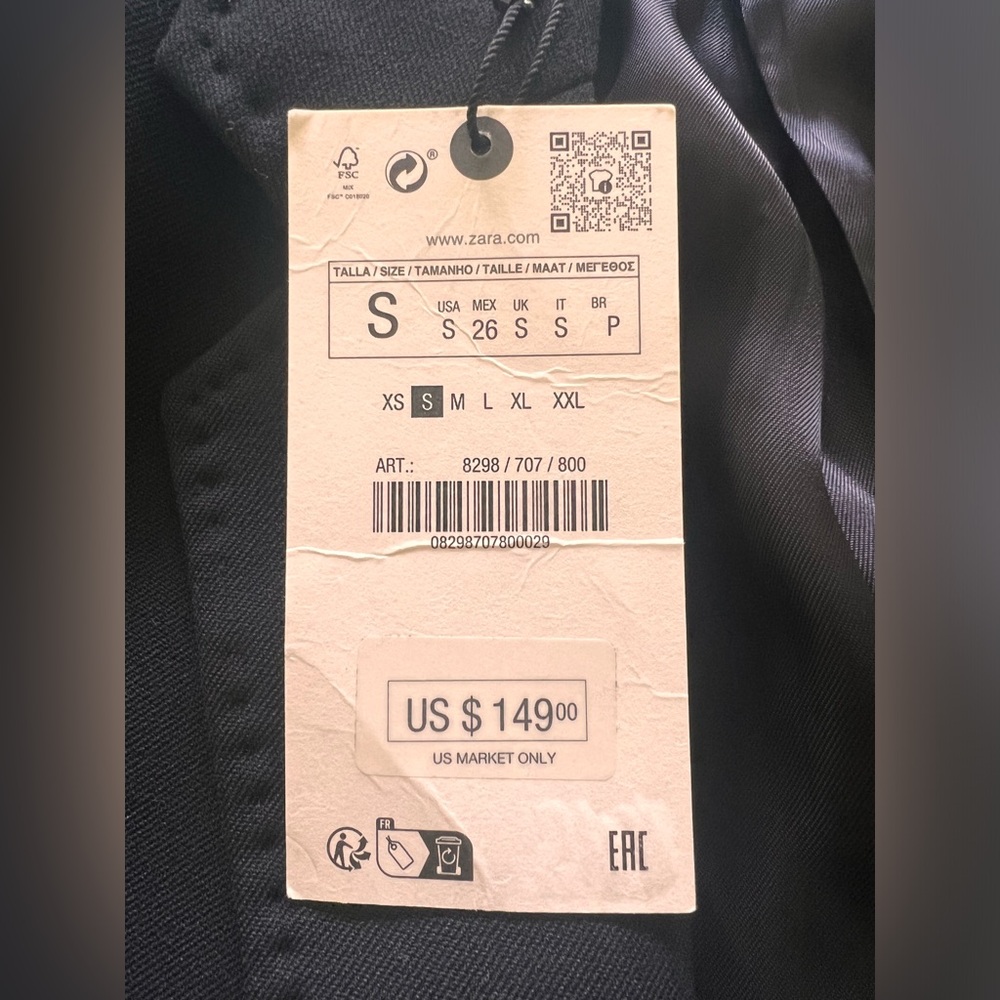 Zara Blazer, Black Size Small NWT - Picture 6 of 8